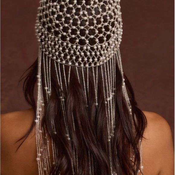 12th Tribe Silver Beaded Fringe Headpiece with Pearl Drops - Picture 2 of 2